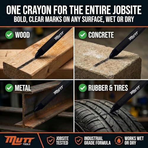 Mutt Tools Black Lumber Crayons 12 Pack - Construction Crayon | Black, 12 Pack, Wax Formula, Hexagonal Grip, Weather Resistant - color: Black