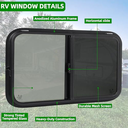 48"W x 22"H RV Windows for Cargo Trailer Camper,Tinted Horizontal Sliding - size: 48"W x 22"H