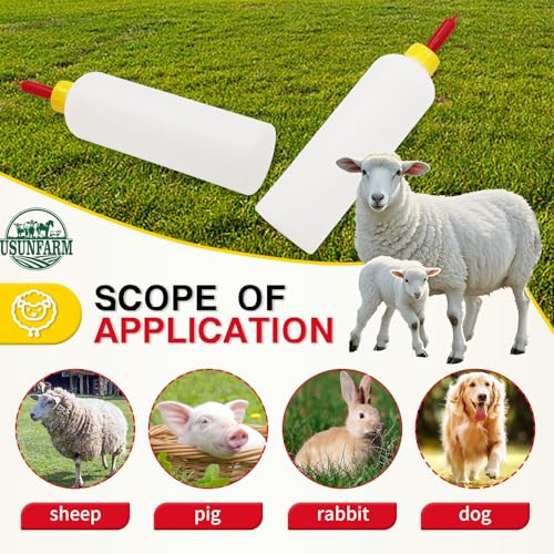 2 Pack Goat Feeding Bottle 500ml with 10 Replacement Rubber Nipples | Leak-Proof Lamb Nursing Bottle with Vent Anti-Bloat Design Nipples, Reusable Milk Feeder for Baby Goat Lamb Piglet Calf Puppy