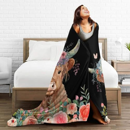 Highland Cow Blanket Cute Cow Plush Throw Blanket Super Soft Cozy Warm Fleece Highland Cattle Bedding Blanket Gifts for Kids Girls Boys Women 40"X50" - color: Highland Cow, size: 40"x50"
