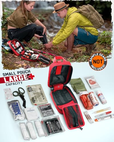 LIVANS 1000D First Aid Bag Empty, Medical Ifak Pouch for Emergency & EMT - color: Red-small Size(5.7"lx 3.4"w X 7.9"h)