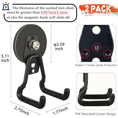 ULIBERMAGNET New Upgraded Large Magnetic Hooks,Strong Heavy Duty Magnet Hooks for Power Drill,Broom,Garden Tools,Pegboard,Garage,Workshop,Hardware, 2 Pack Magnet Storage Holder for Hanging(Black) - style: V1 Pro 2.59" Strong Medium L Black