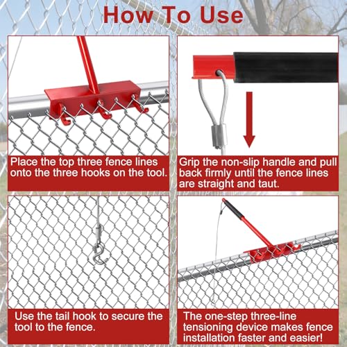 Chain Link Fence Stretcher Tool with Steel Cable Hook, 1 Pack | Chain Link Fence Tools with 27.5" Steel Cable Hook for Stretching and Tensioning Top Rails and Fence Mesh