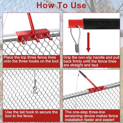 Chain Link Fence Stretcher Tool with Steel Cable Hook, 1 Pack | Chain Link Fence Tools with 27.5" Steel Cable Hook for Stretching and Tensioning Top Rails and Fence Mesh