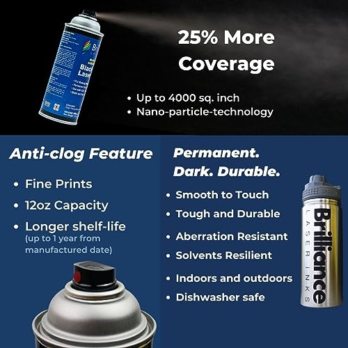 Pack of 2 - BLI101-12 Oz - Aerosol Black Laser Ink for Metals Marking - CO2 Laser - Fiber Laser - YAG, Durable, Permanent, High Contrast, Brilliance Laser Inks - color: 2 Pcs