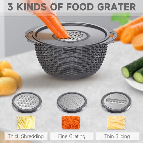 4-1 Colander with Lid Set - Rotatable Strainer With Bowl(Patented), Pasta Strainer with New Upgraded Graters, Strainer And Colanders, Fruit Cleaner, Veggie Wash, Apartment Kitchen Gadgets - Grey - color: Dark Gray