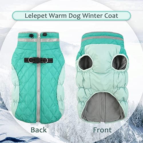 Lelepet Dog Coat Warm Dog Winter Coat Waterproof Dogs Jacket with Harness - color: Neo Mint, size: X-Small