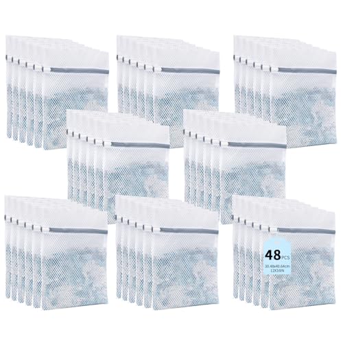 48PCS 12X16IN Laundry Bags Mesh Wash Bags for Strong Zipper | Upgraded Honeycomb and Fine Mesh Design Delicate Laundry Bag for Clothes, Bras,Socks,Travel Organization - size: 48PCS-12X16IN