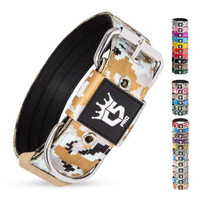 TSPRO Heavy Duty Thick Dog Collar with Metal Buckle for Small Dogs - color: Camo Khaki, size: S – Fits Neck 12.6"-15.8"