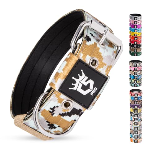 TSPRO Heavy Duty Thick Dog Collar with Metal Buckle for Small Dogs - color: Camo Khaki, size: S – Fits Neck 12.6"-15.8"