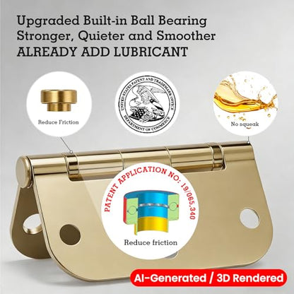 TDCHINGES Rounded Door Hinges Polished Brass 3.5 Inch 5/8" Lasting Mute - color: Polished Brass-Rounded, size: 6 Pack-Ball Bearing-lasting no squeak