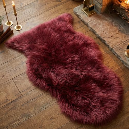 duduta Burgundy Faux Sheepskin Rug 2x3 ft, Fluffy Fur Seat Chair Covers - color: Burgundy, size: 2' x 3'