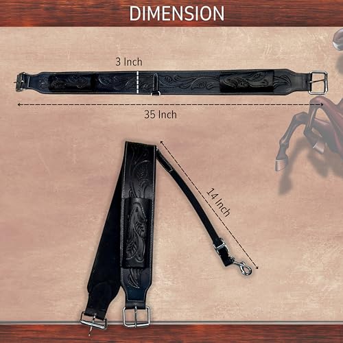 Hulara Western Carved Leather Rear Flank Back Saddle Girth Cinch Belt with Bucking Strap Comfytack |Premium Flank Cinch Belt Leather Horse Girth - color: Black Flower
