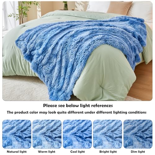 GONAAP Fuzzy Faux Fur Twin Blanket for Couch, Indigo, 60"x80" - color: Indigo, size: Twin(60"x80")