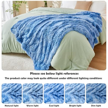 GONAAP Fuzzy Faux Fur Twin Blanket for Couch, Indigo, 60"x80" - color: Indigo, size: Twin(60"x80")