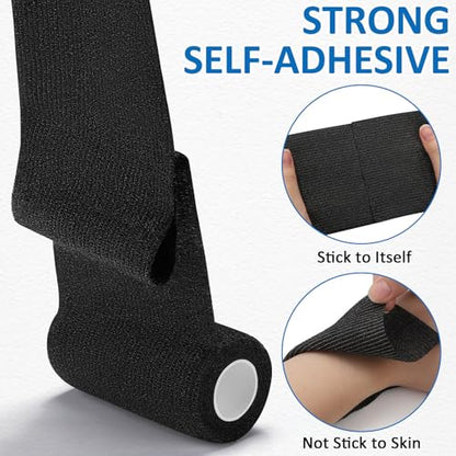 TOBWOLF 12PCS Self Adherent Bandage, 4" x5yd Cohesive Elastic Bandage Wrap - color: Black