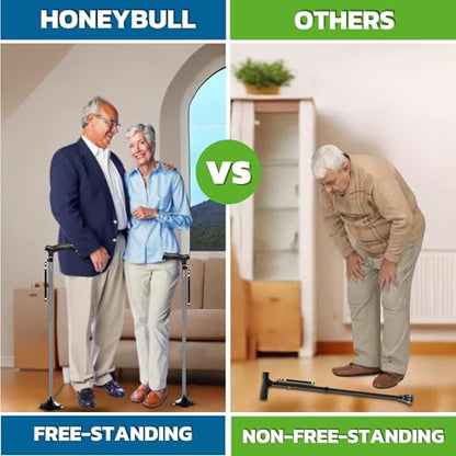 HONEYBULL Walking Cane for Men & Women, Foldable, Free Standing Cane - color: Gray