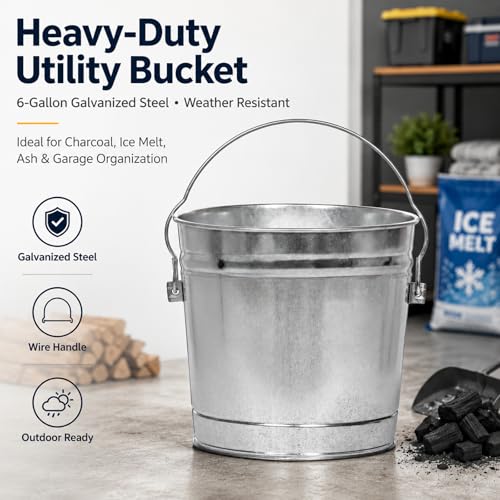 6 Gallon Galvanized Metal Pail for Bird Seed Pet Food Storage Can