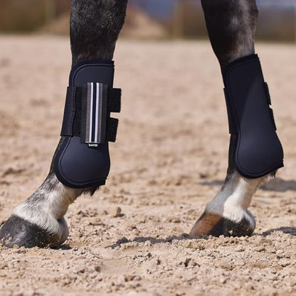 Horze Adepto Open Front Tendon Boots | Durable Shell with Neoprene Lining - Dark Navy - Cob - color: Dark Navy, size: Cob