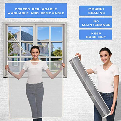 NeatiEase Adjustable DIY Magnetic Window Screen Max 60” x 48” Fits Any Size Smaller with White Frame Fiberglass Mesh - size: 60"x48"