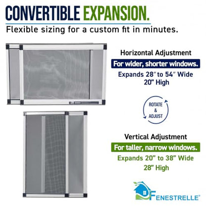 Fenestrelle Expandable Window Screen – 20″ H × 28″–54″ W Horizontal, 2‑Way Adjustable Window Screen with Flame Resistant Fiberglass Mesh, Pack of 2 - size: Large (20" H x 28"-54" W)