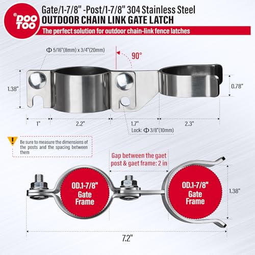 Stainless Steel 1-7/8" x 1-7/8" Chain Link Gate Latch （Fit 1-7/8" Gate Frame）, Heavy Duty Chain Link Fence Gate Fork Latch with Hole for Padlock 1Pack - color: 1-7/8"x1-7/8"