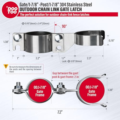 Stainless Steel 1-7/8" x 1-7/8" Chain Link Gate Latch （Fit 1-7/8" Gate Frame）, Heavy Duty Chain Link Fence Gate Fork Latch with Hole for Padlock 1Pack - color: 1-7/8"x1-7/8"