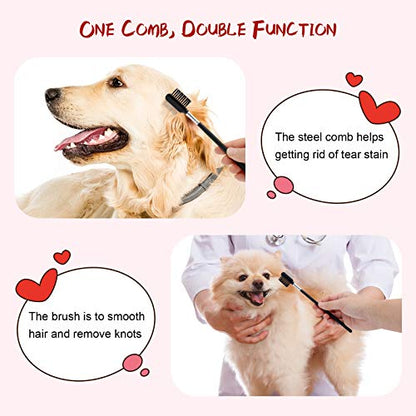 GUBCUB Pets Grooming Comb Kit for Small Dogs Puppies For Tear Stain Remover, 2-in-1 with Round Teeth to Remove Knots Crust Mucus - style: Pet Combs