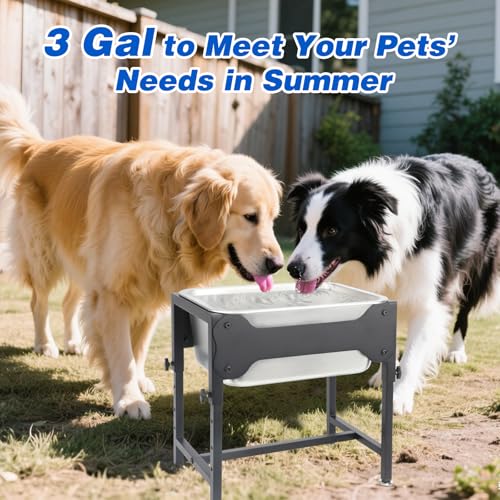YUEPET Outdoor Elevated Dog Water Bowl, 3 Gallon Bowl for Large Dogs | 4 Heights Adjustable, 3 Gal Extra Large Stainless Steel Bowl, Raised Dog Water Bowl with Stand, Food and Water Use - size: 3 Gallon
