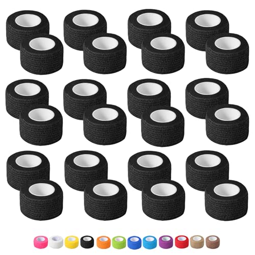 24 Pack Self Adhesive Bandage Wrap, 1 in x 5 Yards Vet Wrap Tape, Black - color: Black, size: 1 IN x 5 YDS - 24 Pack