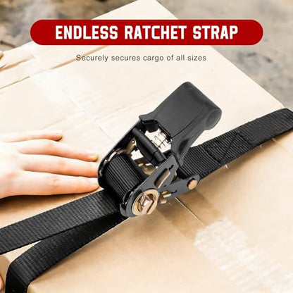 2 PCS Endless Ratchet Tie Down Straps, 1 Inch x 8 Ft Ratcheting Securing Strap with Track Spring Fittings, 1764lbs Heavy Duty Cargo Tie Down Straps for Motorcycle Trailer - color: 8 Ft