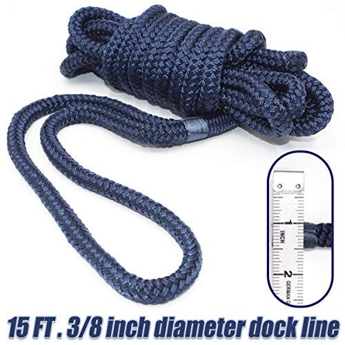 2 Pack Premium Navy Blue Dock Lines - 15' / 25'/35' with Eyelet.Double Braided Nylon Dock Line/ - size: 3/8" x 15 FT