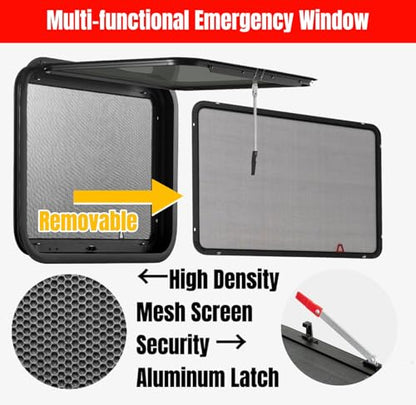 RV MURTS Trailer Emergency Pop Out Window w/Screen & Trim Kit, 30"x20". - size: RV Exit Window 30×20（1-1/2)