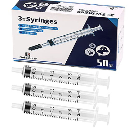 50 Pack 3ml Plastic Syringes with Caps for Science Labs, Liquid Measuring, Watering, Refilling, Oral,Pet - size: 3ml-50Pack