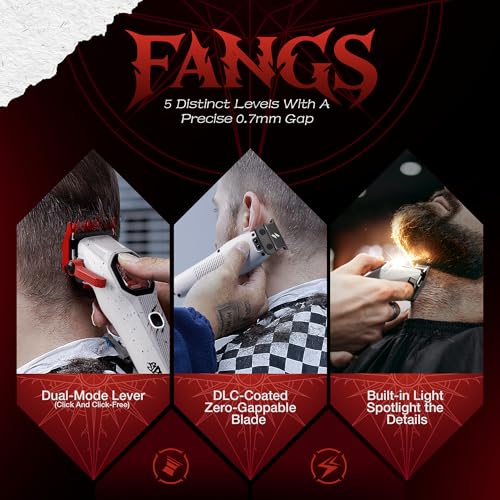 SUPRENT FANGS Professional Barber Clippers - High-Performance 13,000 RPM Vector Motor Hair Clipper Barber Trimmer Set, Professional Haircutting Kit with AI Speed Control, Patented U-Teeth Blade(WHITE) - color: White