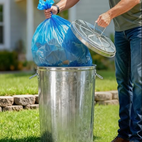 Plexon 20 Gallon Metal Trash Can with Lid Outdoor Large Trash Bin Galvanized Steel Garbage Can for Farm Garage Patio Ash Bucket Bird Seed Storage Can Heavy Duty Round Container - color: Silver