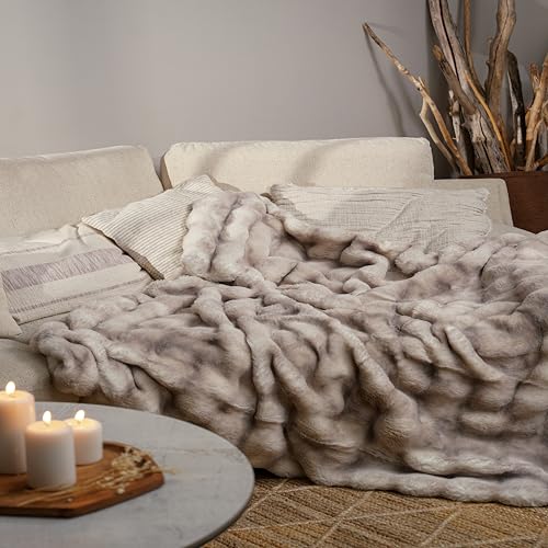 Mon Chateau 60" x 70" Dream Faux Fur Throw, Marble Print, Driftwood Bubble | Cozy Layer Comfort For Couch, Bed Or Chair. Lightweight Polyester Fabric With Easy Machine Wash Care - color: Driftwood Bubble