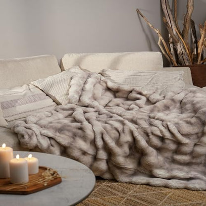 Mon Chateau 60" x 70" Dream Faux Fur Throw, Marble Print, Driftwood Bubble | Cozy Layer Comfort For Couch, Bed Or Chair. Lightweight Polyester Fabric With Easy Machine Wash Care - color: Driftwood Bubble