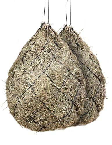 Tackmore 2pcs 36’’ Length Slow Feed Hay Nets for Horses & Livestock Easy to Hang Hay Bags for Horses with Drawstring Closure-Black 4" (Fast Feed) - size: 4.0"