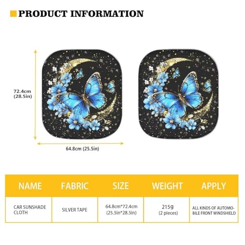 Blue Butterfly Car Sun Shade for Windshield Foldable Sunshade Front Window Cover Sun Visor Heat and UV Rays That Keeps Vehicle Cool Universal Vehicle Accessories 28.5 x 25.5 inches - color: Blue Butterfly