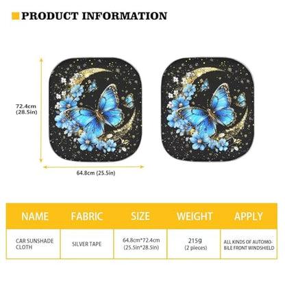 Blue Butterfly Car Sun Shade for Windshield Foldable Sunshade Front Window Cover Sun Visor Heat and UV Rays That Keeps Vehicle Cool Universal Vehicle Accessories 28.5 x 25.5 inches - color: Blue Butterfly