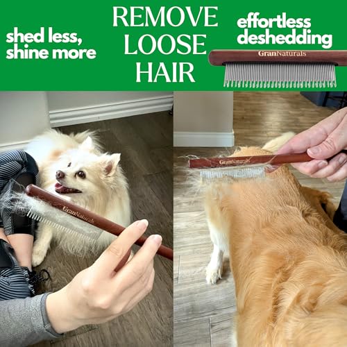 GranNaturals Wooden & Metal Pet Comb for Detangling Hair, Grooming Fur, Dematting for Large and Small Dogs, Long & Short Haired Cats