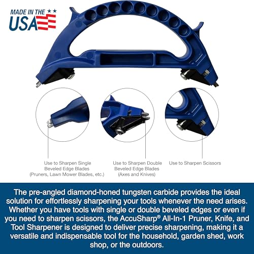 AccuSharp All-in-One Sharpener, All Purpose Sharpener for Knives, Scissors, Garden Tools, Sharpens & Restores Serrated Knives, Cleavers, Axes, Machete, Blue - color: Blue