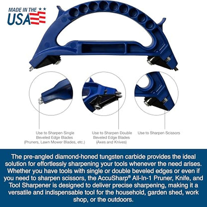 AccuSharp All-in-One Sharpener, All Purpose Sharpener for Knives, Scissors, Garden Tools, Sharpens & Restores Serrated Knives, Cleavers, Axes, Machete, Blue - color: Blue