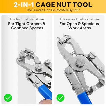 Rotable Dual Head Cage Nut Tool Kit with 10 Sets M6 Silver Rack Mount Screws - Screw Install and Remove Tool for M4 M5 M6 M8 M10 - Screw Tool Kit for Server Rack, Network Cabinet, Data Center(Blue) - color: 10 Pack Cage Nuts+Blue Handle Tool