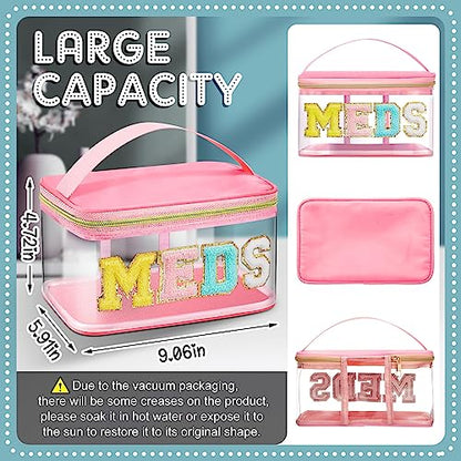 Geetery Chenille Letter Bag, Meds Cheer Travel Cases Cheerleader Gifts Cosmetic Bag Nylon Makeup Portable Preppy Patch with Zipper Toiletry Storage Case for Women(Pink,Meds) - color: Pink, style: Meds