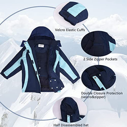 YINGJIELIDE Boy's Waterproof Ski Jacket,Kids Outdoor Snowboarding windproof Jacket,Fleece Lined Hooded,Warm Winter Snow Coat - color: Navy, size: 9-10 Years