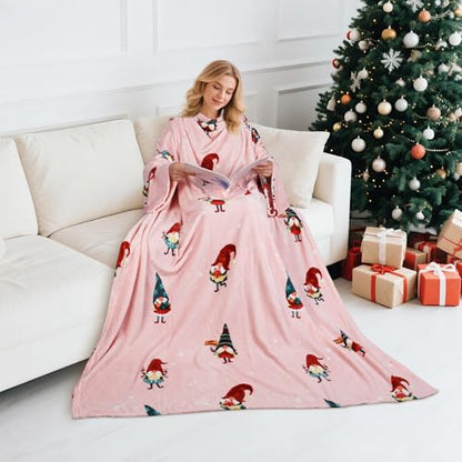 Catalonia Wearable Blanket with Sleeves for Women & Men, Fleece Wrap Throw - color: Christmas Dwarfs