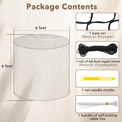 Pindex 6X6ft Round Bale Hay Net for Horses Slow Feed,Knotless-Livestock Slow Feed Hay,Fits 4x4 5x5 6x6 Round Bales,Heavy Duty &1.75inch Holes Feeder Nets for Horses Goats Cattle Reduce Waste