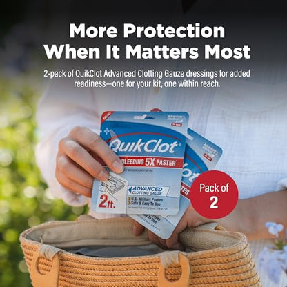 QuikClot Kaolin Clotting Gauze 2', 2 Pack - size: 3 in x 2 ft (2 strips)